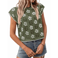 thumbnail image 1 of Chandails d'Été Décontractés Imprimés pour Femmes à Manches Cap, Col Rond, Mignons, en Tricot, Verts, P, 1 of 9