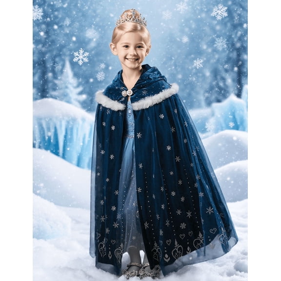 PURFEEL Girls Luxurious Velvet Hooded Cape Kids Play Warm Hooded Cloak 2-10Years