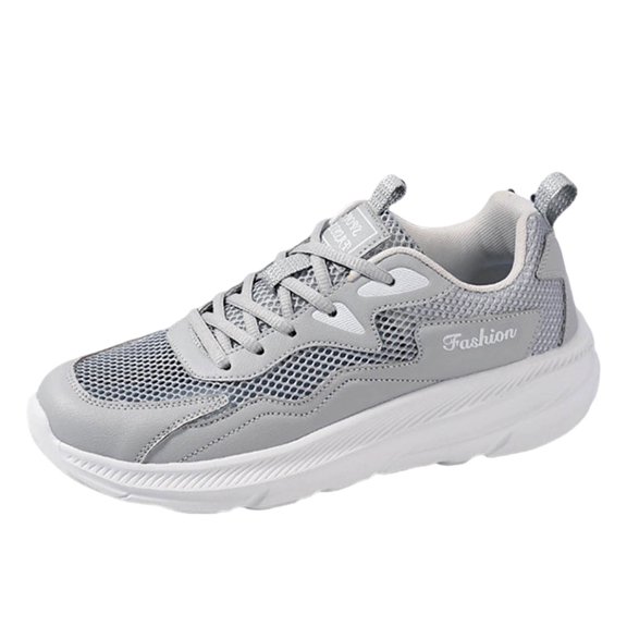 Men's Mesh Slip on Sneakers Wide Toe Box Breathable Lace Up Non Slip Running Tennis Shoes with Arch Support Gray Size 10