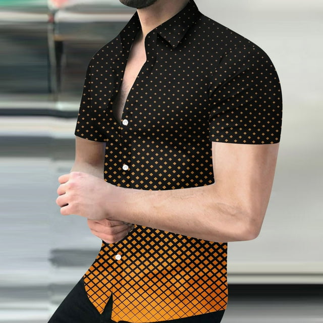 EGNMCR T-shirts pour Hommes Chemise Géométrique pour Hommes 3D Non Positionnée Régulière Imprimée Chemise à Manches Courtes à Col Chemise Mode Décontractée de Plage Haut Blouse
