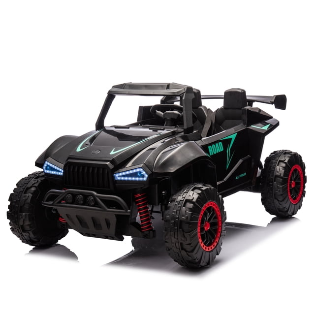 LISUEYNE 24V Two-Seater Kids Ride-On Electric Police Car with Parental Control, Four-Wheel Suspension, Megaphone, Power Display, Bluetooth, MP3, USB/TF, Music, LED Lights for Kids, Black