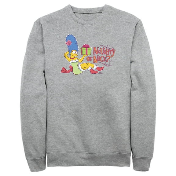 Men's The Simpsons Marge Naughty or Nice Sweatshirt Athletic Heather Large