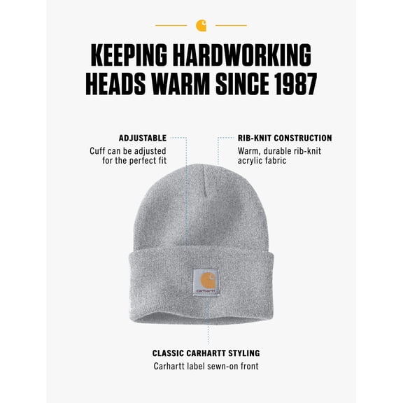 Carhartt Men's Knit Cuffed Beanie, Heather Grey, One Size J101