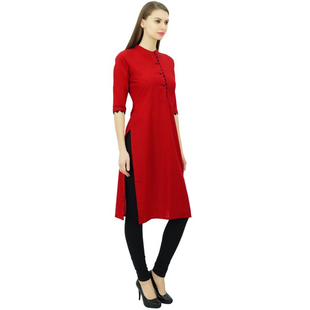 Phagun Kurti en Coton Uni Tunique Designer Col Mandarin Kurta Ethnique Décontractée Blouse
