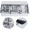thumbnail image 4 of Tarros de especias para el hogar, caja de condimentos de acero inoxidable con 3 compartimentos, juego de recipientes para especias con tapa y cuchara, 4 of 5
