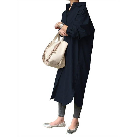 ZANZEA Womens Button Down Long Sleeve Casual Office Work Kaftan Cotton Long Shirt Dress