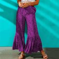 thumbnail image 4 of Pantalones acampanados con estampado de leopardo, pantalones vintage de moda transpirables y suaves para la piel para mujer, para fiesta, uso diario, morado L, 4 of 7