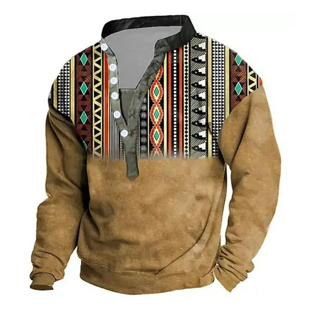 ZCFZJW Long Sleeve Western Sweatshirts for Men Vintage Aztec Print ...