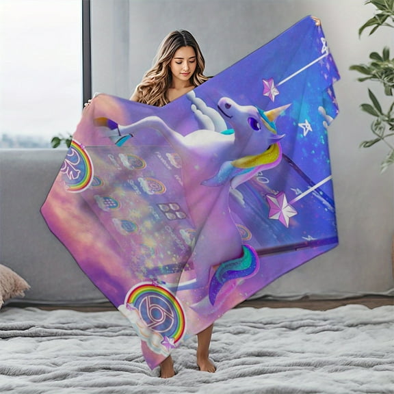 Enchanting Unicorn Rainbow Journey Flannel Blanket - Ultra-Soft, Warm, Machine Washable 100% Polyester Throw with Vibrant Digital Print, Non-Slip for Sofa & Bed