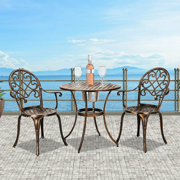 Bistro Table Set With Ice Bucket 3, Will Aluminum Outdoor Furniture Rust