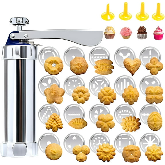 ACDANC Cookie Press Gun Kit,Stainless Steel Spritz Cookie Press Gun Set with 20 Cookie Press Discs and 4 Cake Decoration Piping Tips,Cookie Maker Machine for Biscuit,Cake and Churro