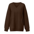 thumbnail image 4 of VV AVEORS Womens Sweatshirts No Hood Loose Fit Long Sleeve V Neck Casual Sweatshirt Fall Fashion Comfort Winter Hoodless Hoodies Brown XL, 4 of 8