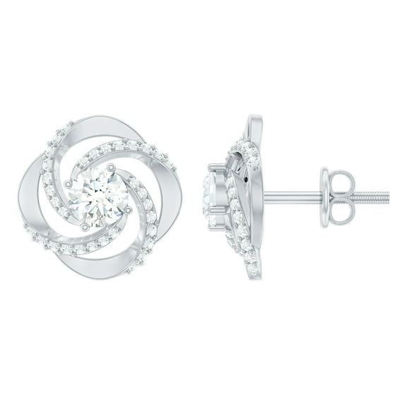 Rosec Jewels - Lab Created Diamond Stud Earrings - Swirl Earrings Ef-Vs Quality - Ready to Gift for Anniversary, 925 Sterling Silver