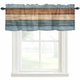 thumbnail image 3 of Valance for Windows,Farmhouse Blue Brown Beige Wood Valances Curtain Rod Pocket Valance for Kitchen Bedroom Living Room Bathroom,Retro Shabby Wooden Texture Short Curtains Window Treatment 42x12in, 3 of 9