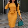 thumbnail image 2 of AURA Womens Elegant Knit Pencil Midi Dress Crew Neck Long Sleeve High Waist Solid Textured Floral, 2 of 10