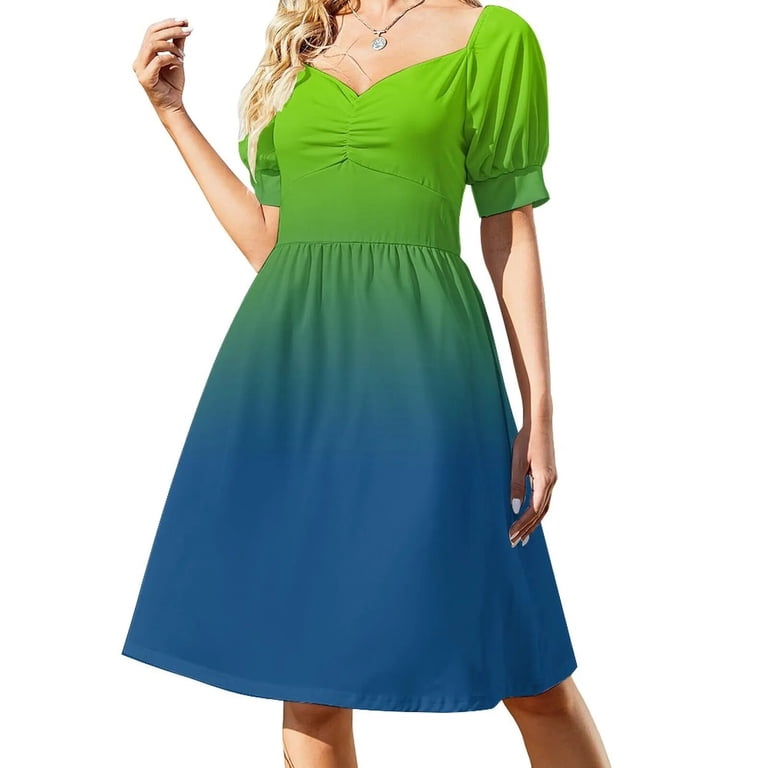 Vivid Green to Classic Blue Ombre Dress luxury dresses evening dress woman  summer women's suit