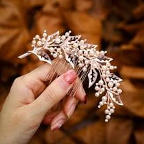 Leaf Bride Wedding Hair Comb Crystal Bridal Headpieces Rhinestone Pearl Hair Pieces Bridesmaid Side Combs Hair Accessories for Women and Girls (pink)