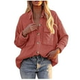 thumbnail image 2 of Njoeus Oversized Tshirts for Women, Women's Corduroy Button Up Shacket Cardigan Shirts Long Sleeve Lapel Loose Shirt Jacket Coat with Pokets, 2 of 5