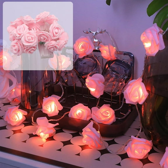 Rose Night Light LED String Lights for Bedroom Decor, Romantic Valentine's Day Birthday Party Decoration, Battery Operated Plastic Mini Fairy Lights
