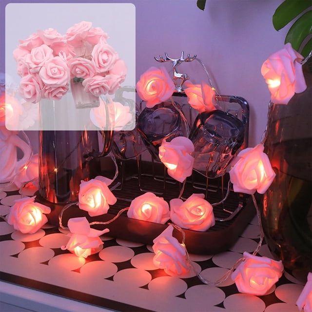 Guirnalda de luces LED rojas con rosas para San Valentín | Guirnalda decorativa de 10 luces a pilas | Luz nocturna para dormitorio, fiestas y ambiente