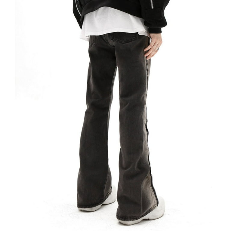 Men Y2K Streetwear,Baggy Flare Jeans Split Straight Vintage Men Y2K Streetwear,Baggy Flare Jeans Split Straight Vintage
