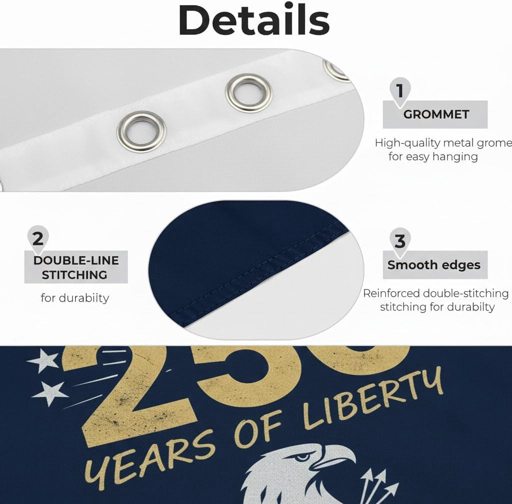 America 250th Anniversary Flag 3x5 Feet, Patriotic USA 250 Anniversary Banner with Two Grommets, Indoor Outdoor United States Celebration Flag