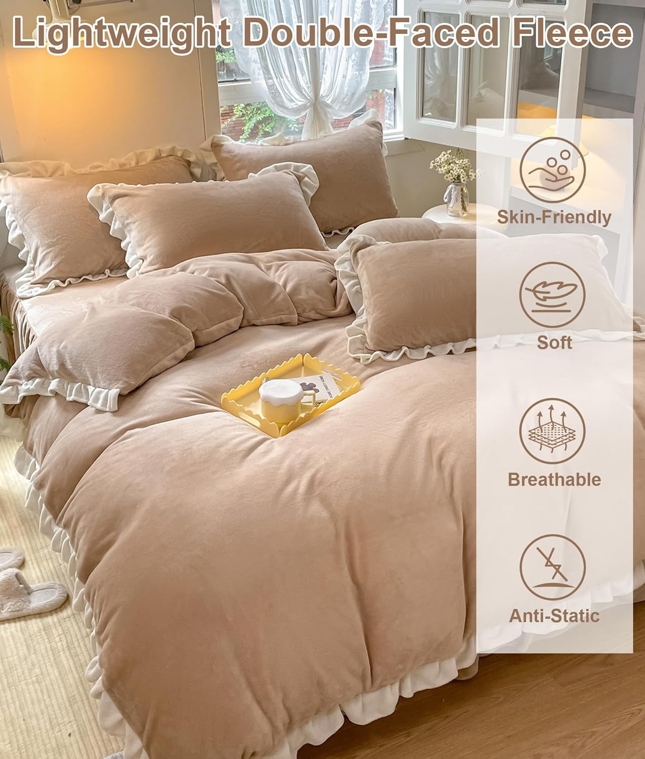 Velvet Duvet Cover, Twin Size Luxury Ultra Soft Fluffy Duvet Cover Set, Winter Crystal Velvet Duvet Covers with 1 Plillowcase, Light Brown, 68''x90''