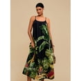 thumbnail image 6 of Black Tropical Leaf Print Spaghetti Strap Maxi Dress For Women, Resort Style Summer Dress, 6 of 7