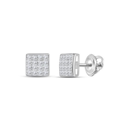 L U DIAMONDS 14k White Gold Princess Diamond Square Earrings 3/8 Ctw