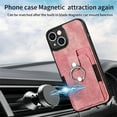 thumbnail image 6 of SaniMore Compatible with iPhone 13 Case, Wallet Stand Elastic Credit Card Slot Magnetic Car Mount Ring Holder Premium PU Leather Protection Cover for iPhone 13 6.1-inch, Pink, 6 of 9