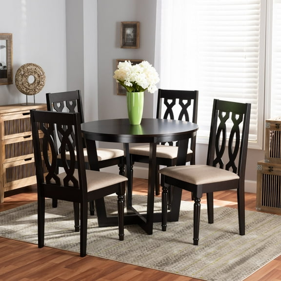 Baxton Studio Julie Modern and Contemporary Sand Fabric Upholstered and Dark Brown Finished Wood 5-Piece Dining Set