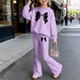 thumbnail image 2 of Gunia Kids Girls Spring Outfits Long Sleeve Top Flare Pants With Bow Print Elegant Two Piece Toddler Kid Clothes Set 3-10 Years, 2 of 4