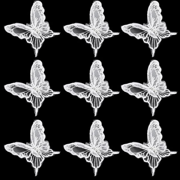 30PCS White Butterfly Lace Applique Embroidered Butterflies with Pearl Decorative Sew on Repair Patch Polyester Appliques for Sewing Making Clothes Hair Brides Dress DIY Craft Supply