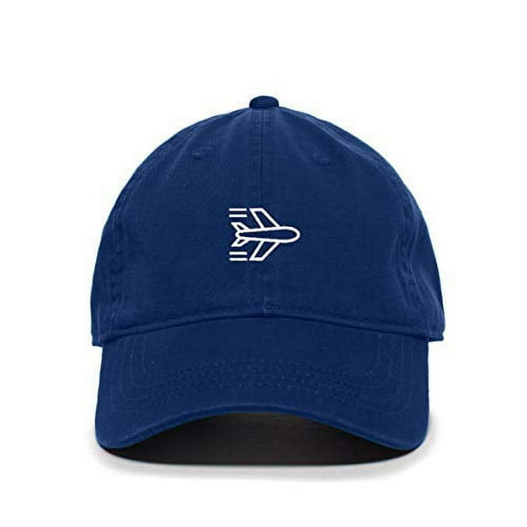 Tech Design Airplane Flying Baseball Cap Embroidered Cotton Adjustable Dad Hat Royal Blue