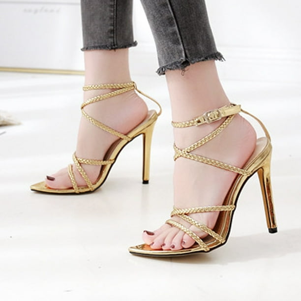 Zapatos Huarache Doradas Mujer Zapatos De Tacón Alto Para Mujer