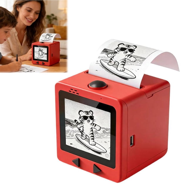 AI Smart Sticker Box Printer, Mini Portable Thermal Sticker Maker with Voice Control & 2.8 Screen, Bluetooth Inkless Photo Printer for DIY Diary, Study Notes, Gifts for Kids & Adults