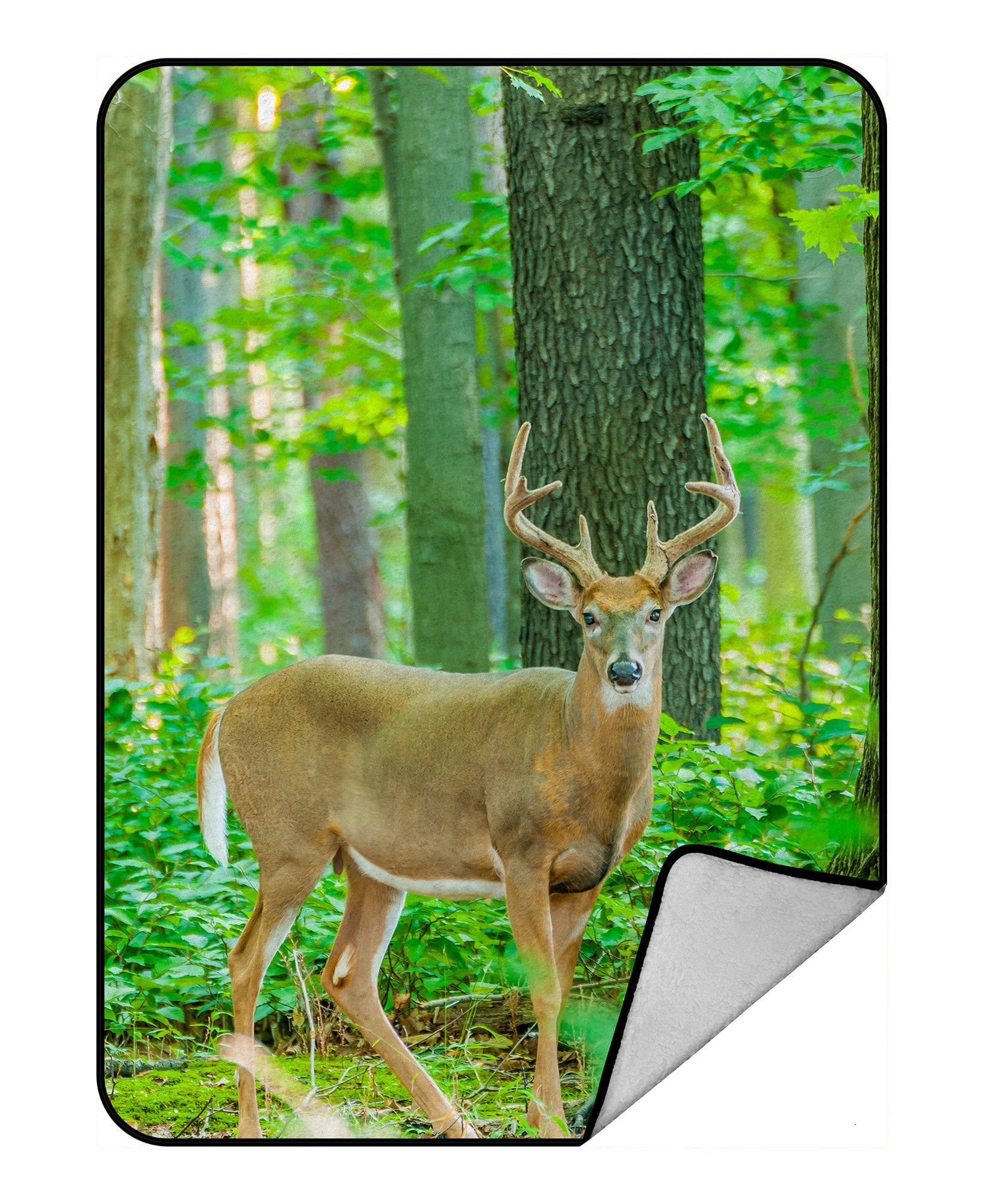 PHFZK Woodland Blanket, Whitetail Deer in the Jungle Fleece Blanket