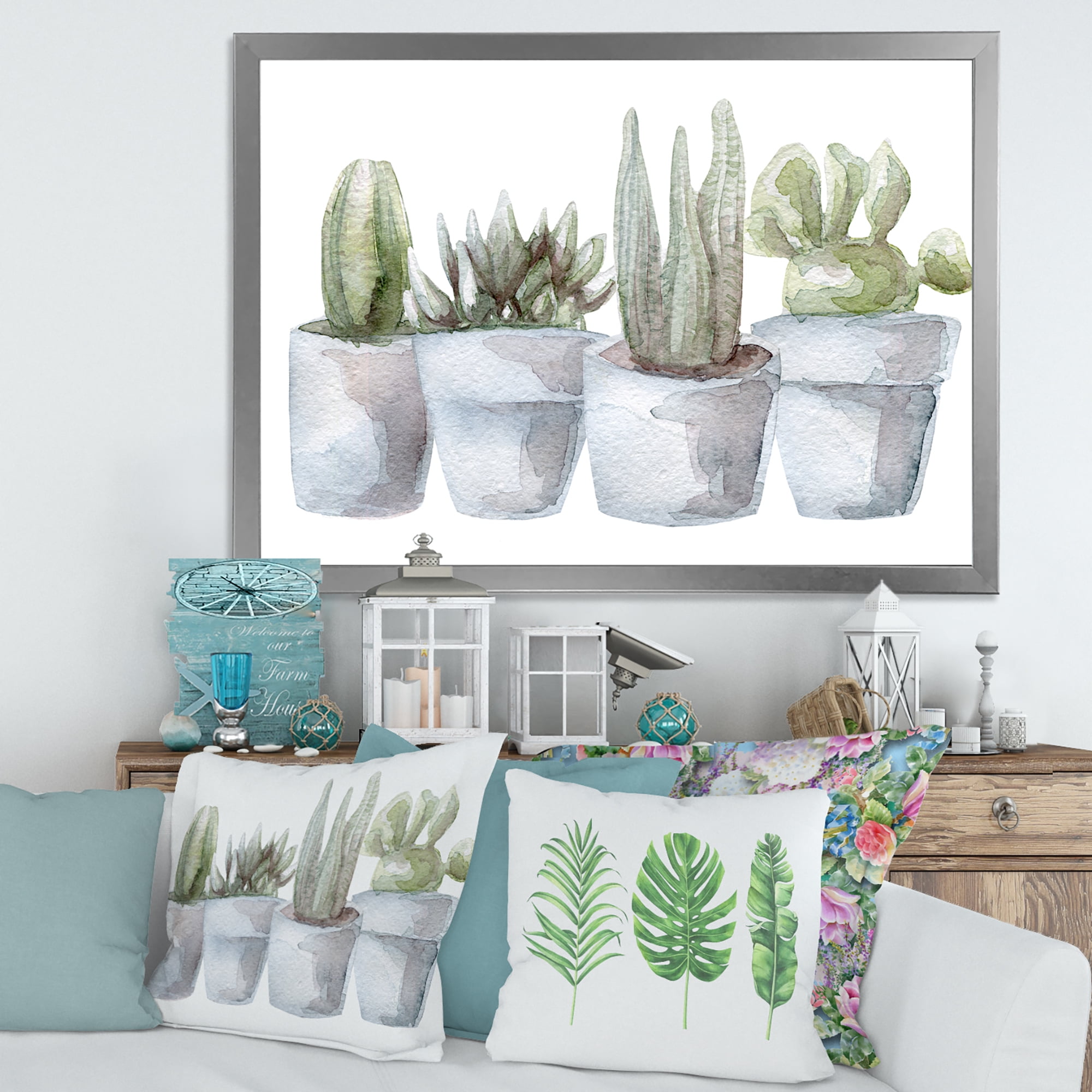 Designart 'Succulent and Cactus House Plants V' Farmhouse Framed Art Print