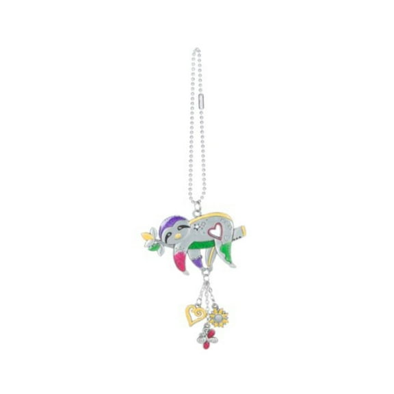 Ganz Multi Color Sloth Laying on Branch Car Charm 7 inch with Silver Chain