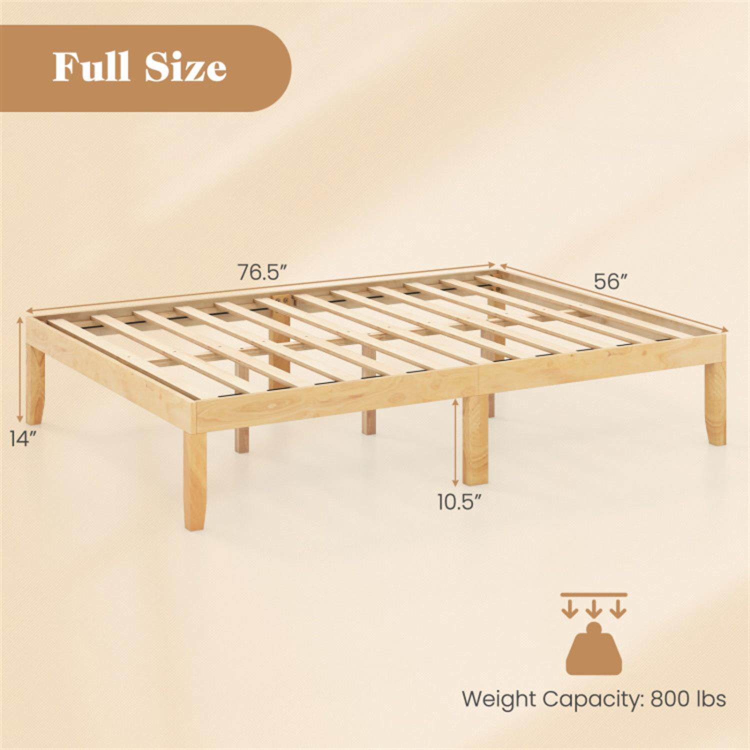Demi Bonn Full Size Bed Frame with Wooden Slats Support and Rubber Wood Legs, Acacia Wood Platform Bed Frame with Under Bed Storage, No Box Spring Needed, Beige