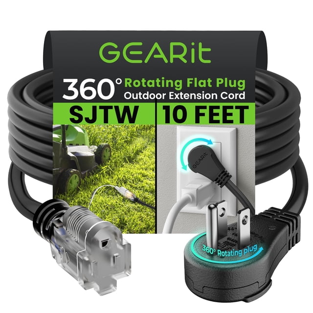 Extensión Eléctrica GEARit 3 Clavijas 3 m Enchufe Giratorio 360°
