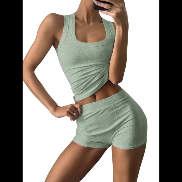 Conjunto de Shorts Deportivos Ajustados para Mujer: Top Sin Mangas y Shorts Judías L