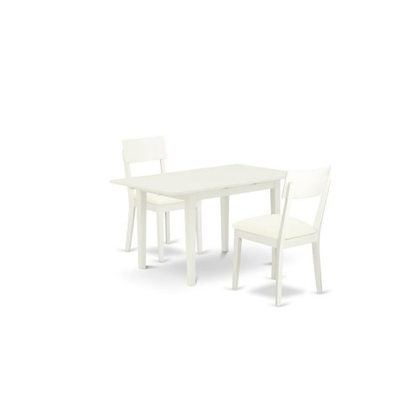 East West Furniture Norfolk 3-piece Dining Set with Leather Chairs in White