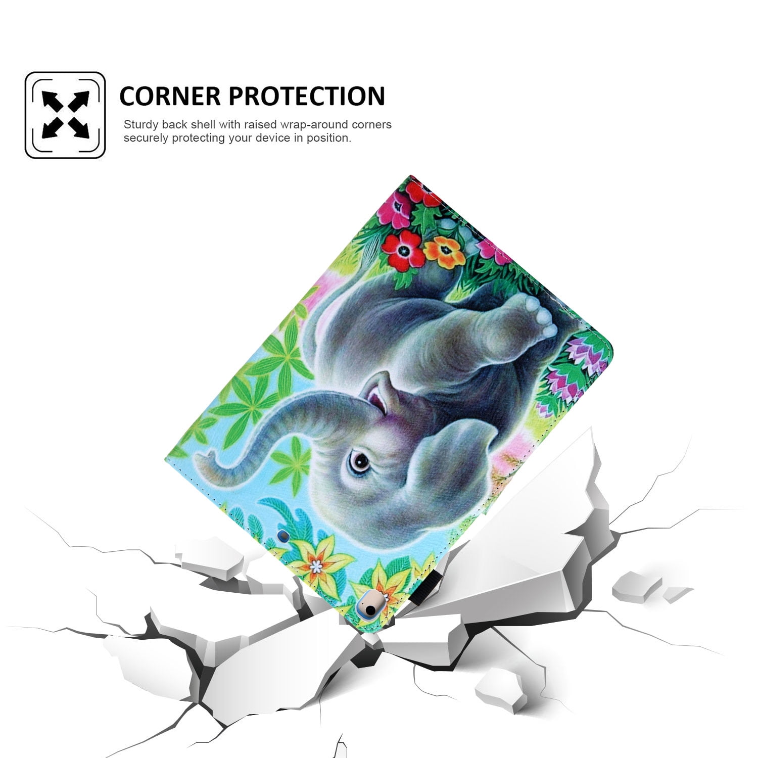 Allytech iPad 10.2 7th Generation Cases Covers, PU Leather Folio Flip Kickstand Auto Sleep Wake Protection Scratch Resistant Cards Slots Pencil Holder Case Cover for Apple iPad 10.2", Elephant