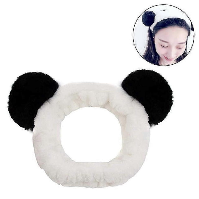 Makeup Headbands, Women's Fashion Plush Headband Hair Loop Elastic Coral Fleece Headband with Cute Pompoms for Washing Face Shower Spa Mask