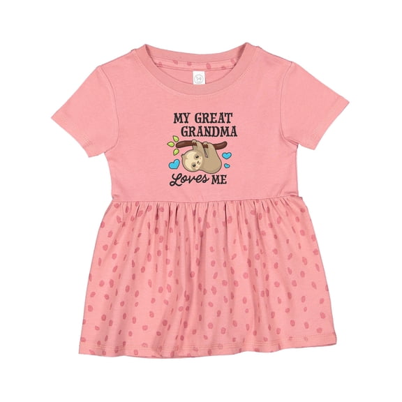 Inktastic My Great Grandma Loves Me with Sloth and Hearts Girls Baby Dress