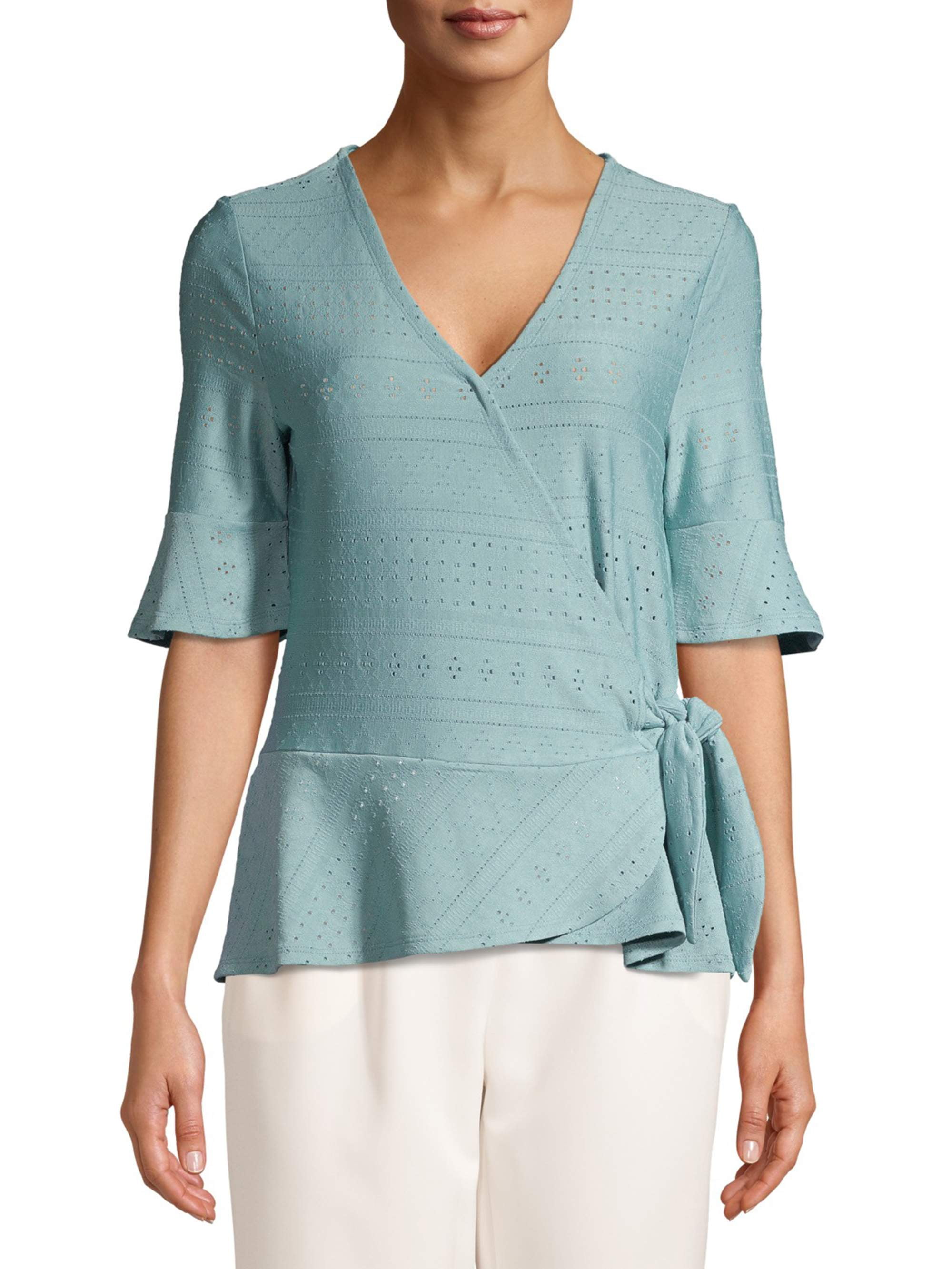 Women's Short Sleeve Eyelet Wrap Top