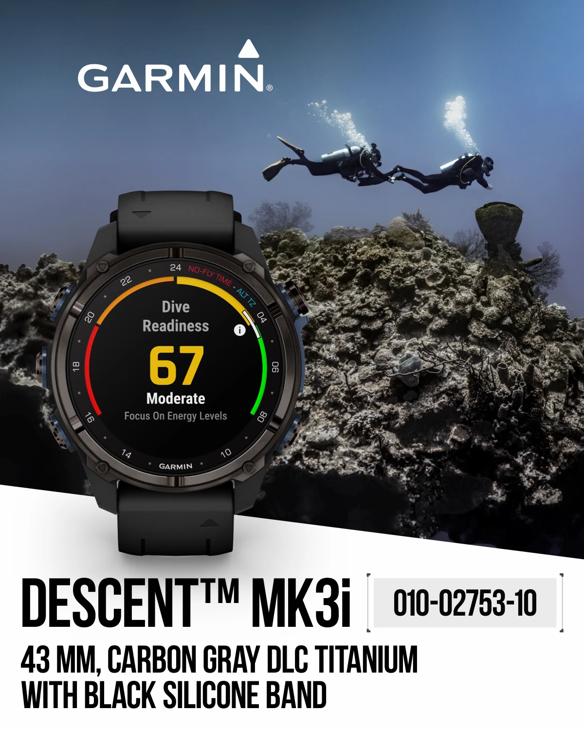 Garmin Descent Mk3i 43 mm Titanium Dive Computer +Extra-Long Strap, AMOLED Display, GPS Smartwatch & Wearable4U Gift Bundle (010-02753-10)