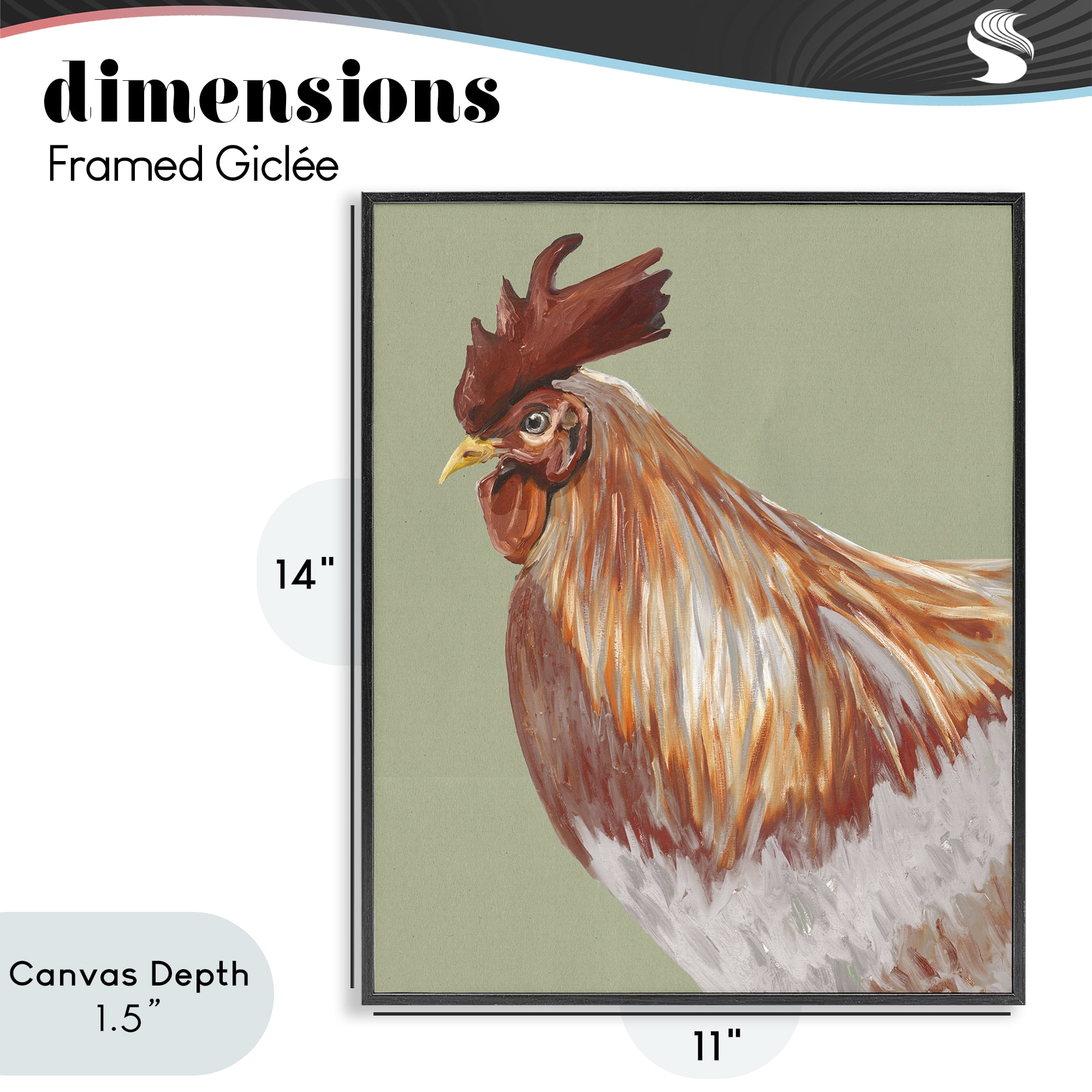 Stupell Industries Gallant Rooster Portrait Black Framed Giclee Art, design by Andy Beauchamp
