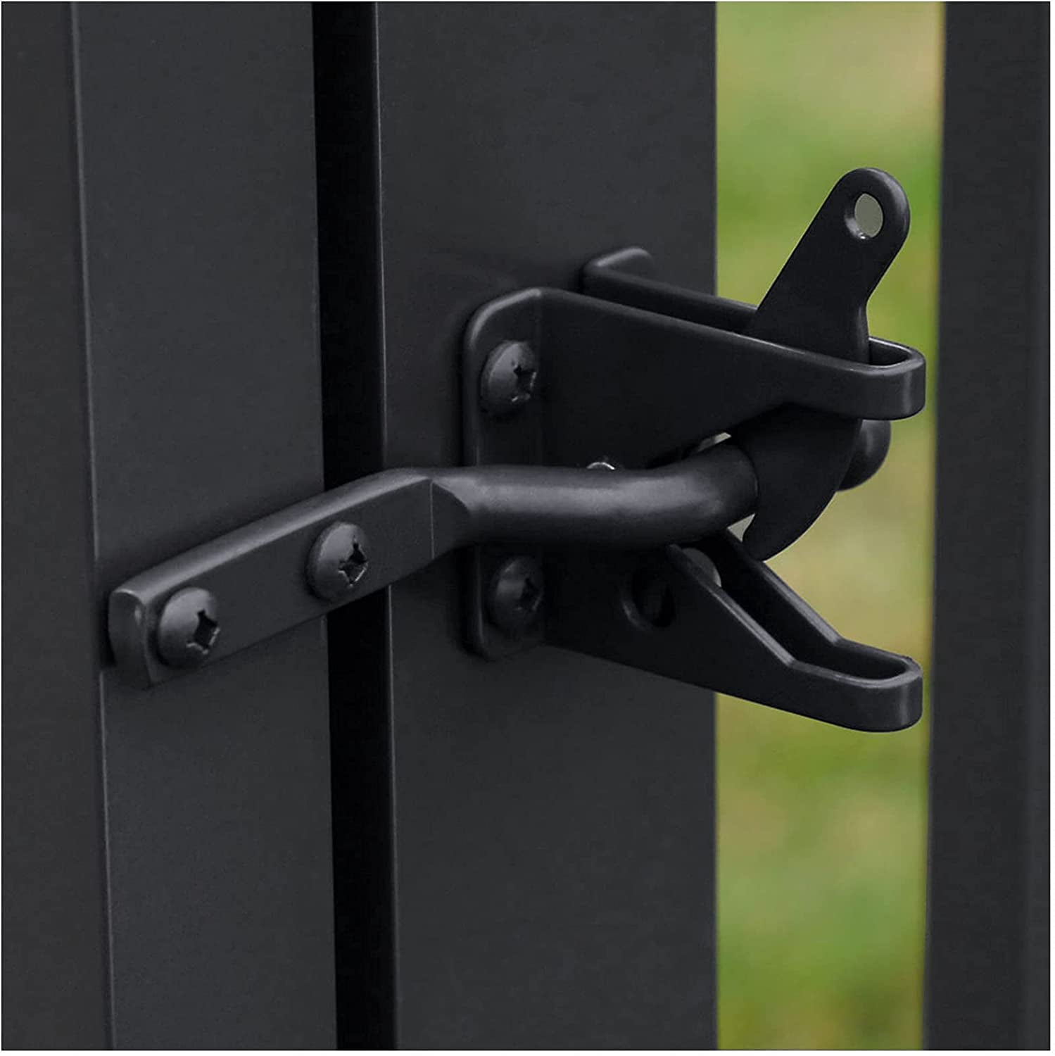 2 Pack Gate Latch for Wooden Fence, Gravity Self Locking Black Door Lock Heavy Duty Wood Metal Door Hardware Kit Stainless Steel Latches Automatic Closing for Outdoor Garden Yard Pool